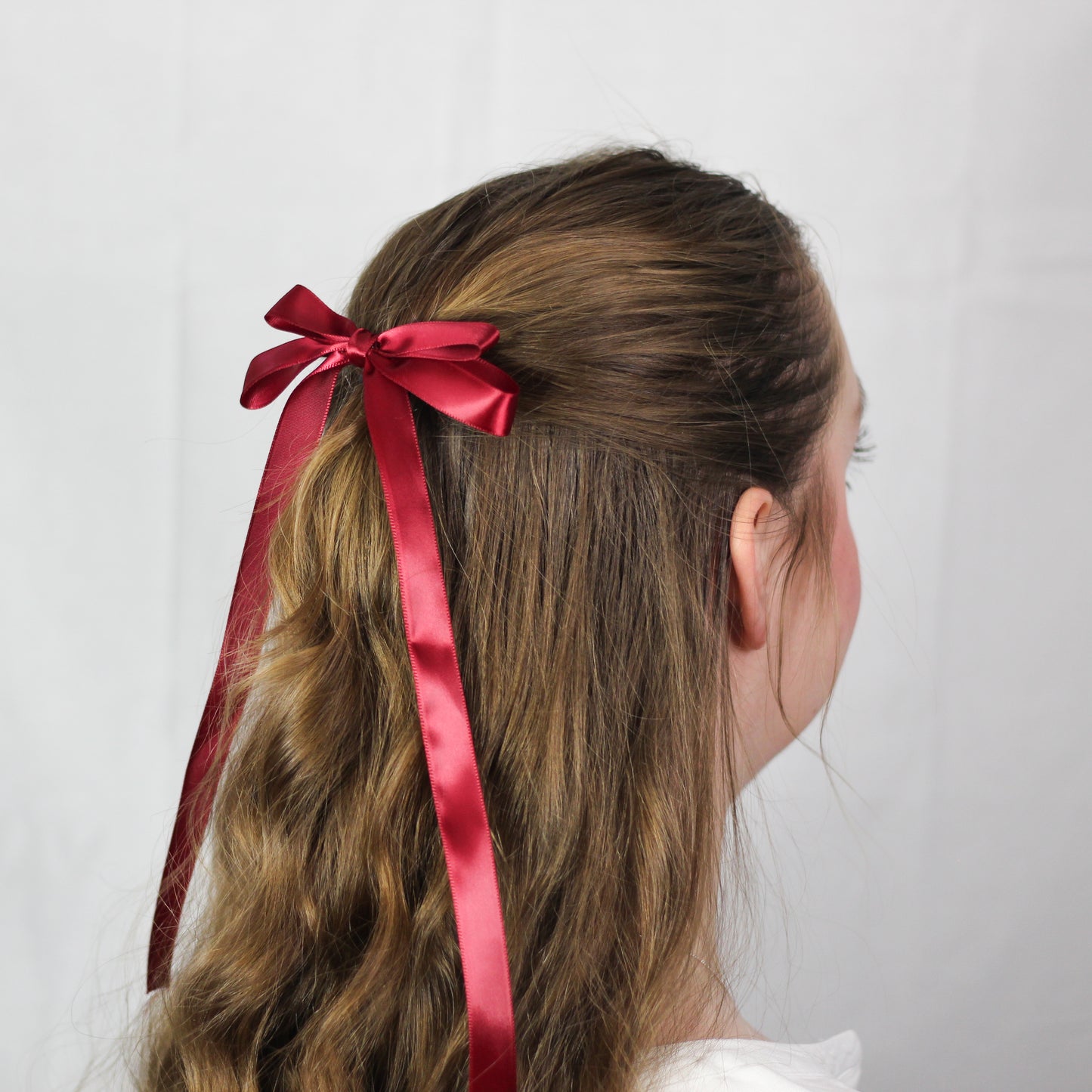 Deep Red Double Ribbon Hair Bow