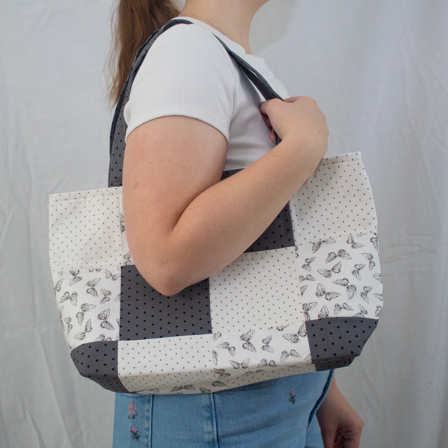 Quilted Market Tote Bag- Butterfly