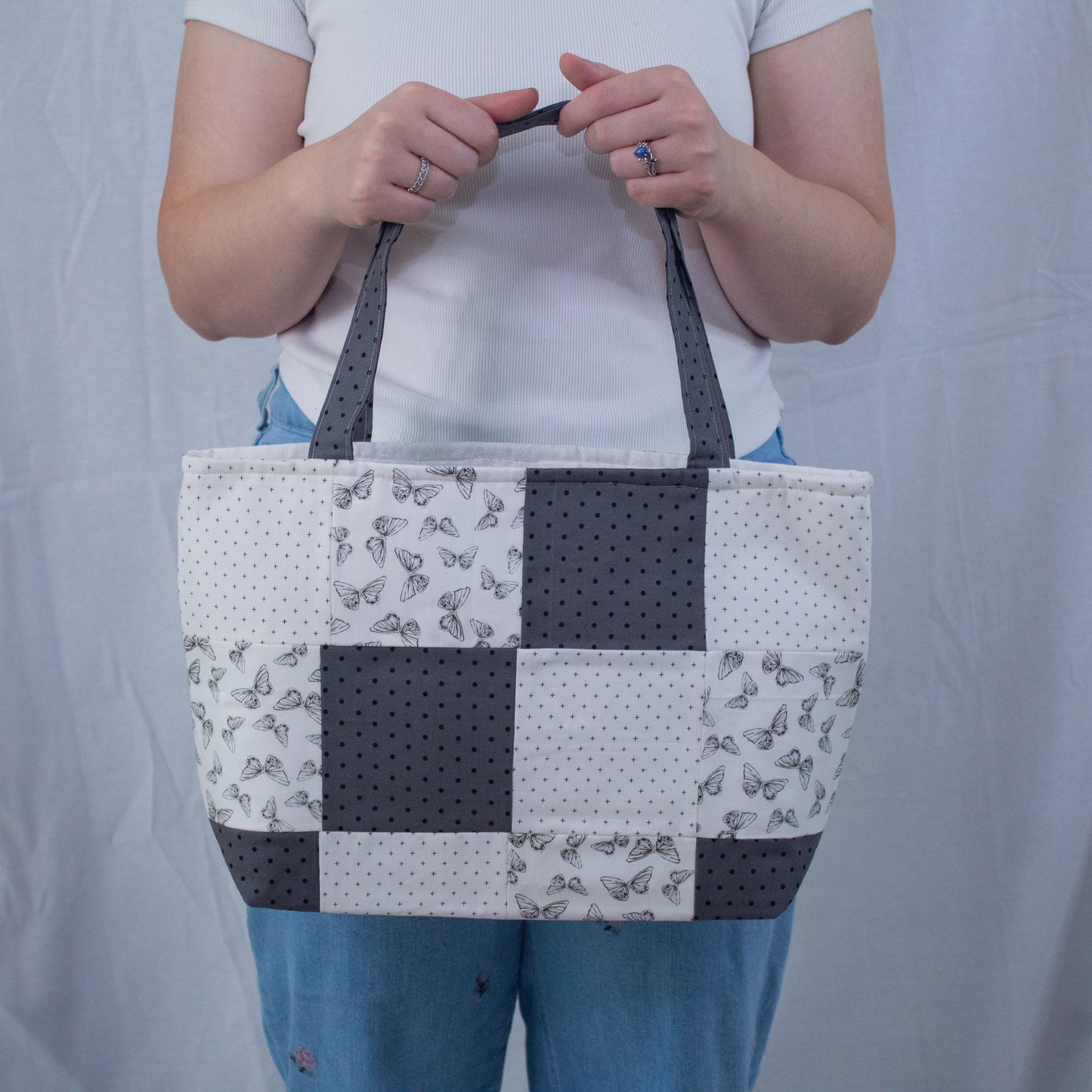 Quilted Market Tote Bag- Butterfly