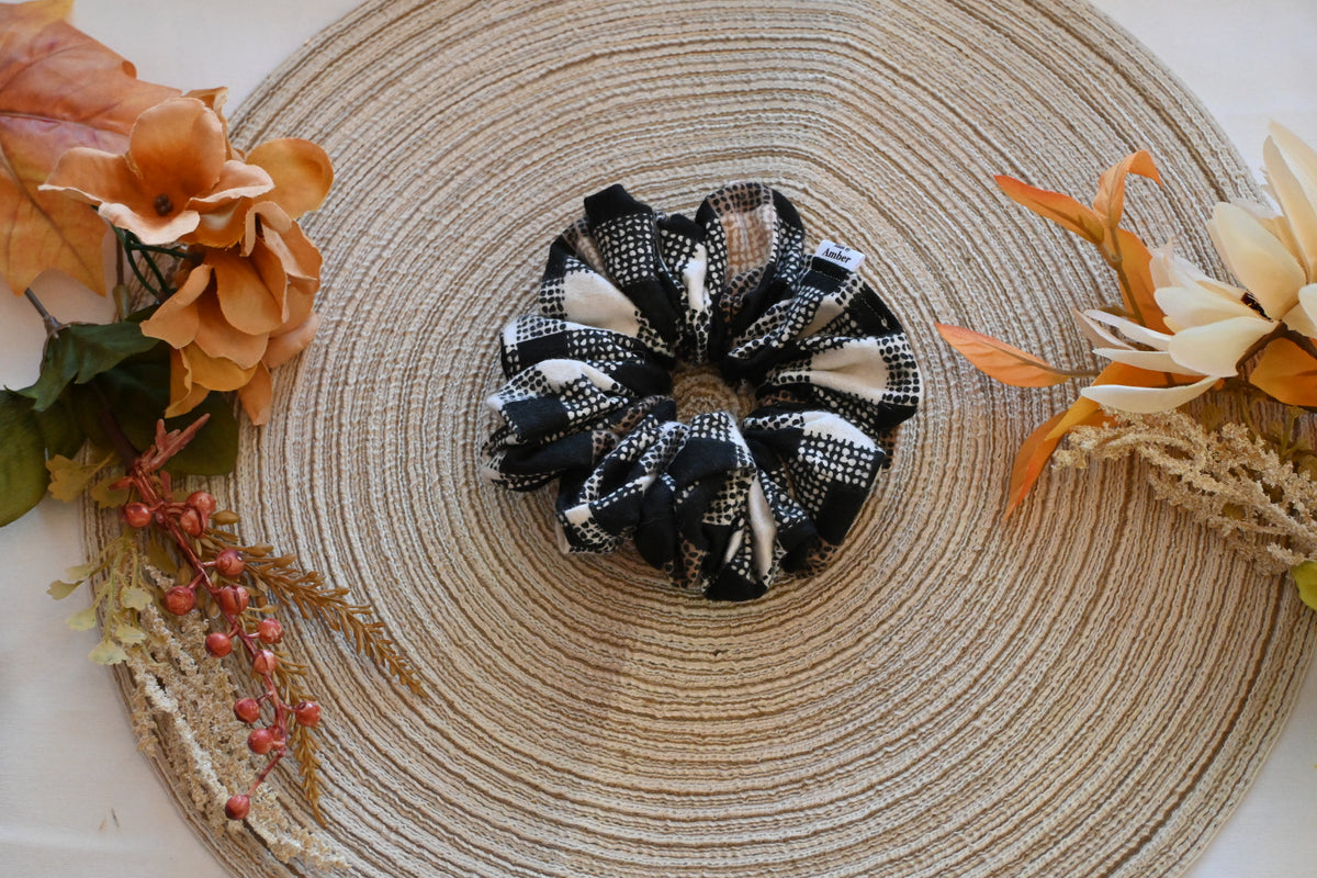 Black Checker Scrunchie