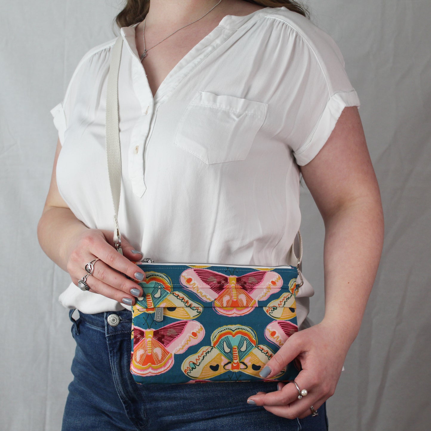 Teal Moth Crossbody Bag