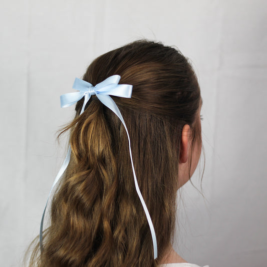 Baby Blue Double Ribbon Satin Hair Bow