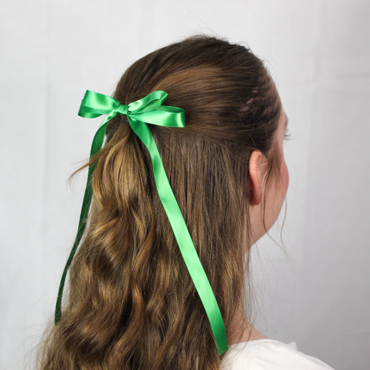 Green Double Ribbon Hair Bow