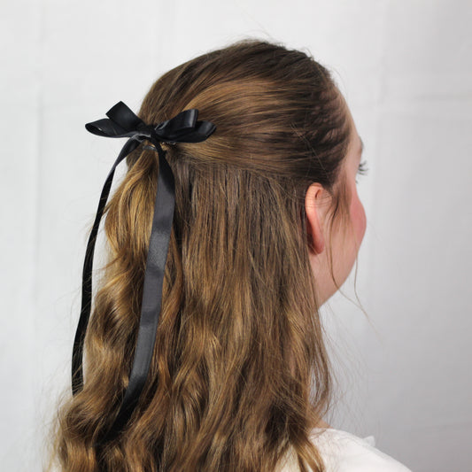 Black Double Ribbon Hair Bow