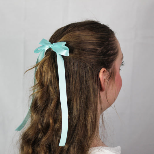 Teal Double Ribbon Hair Bow