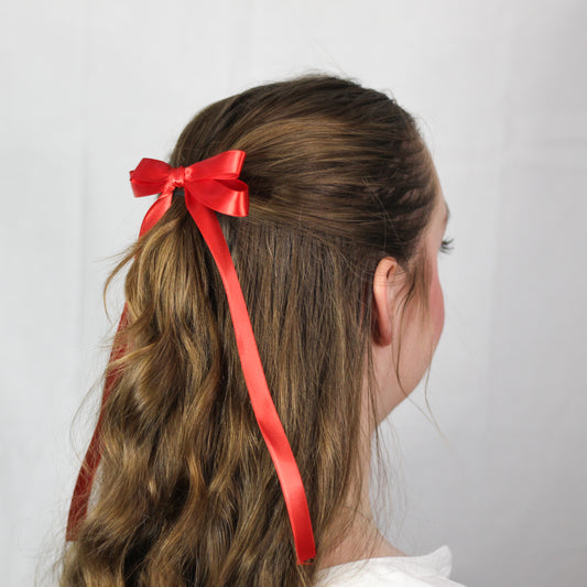 Red Double Ribbon Hair Bow