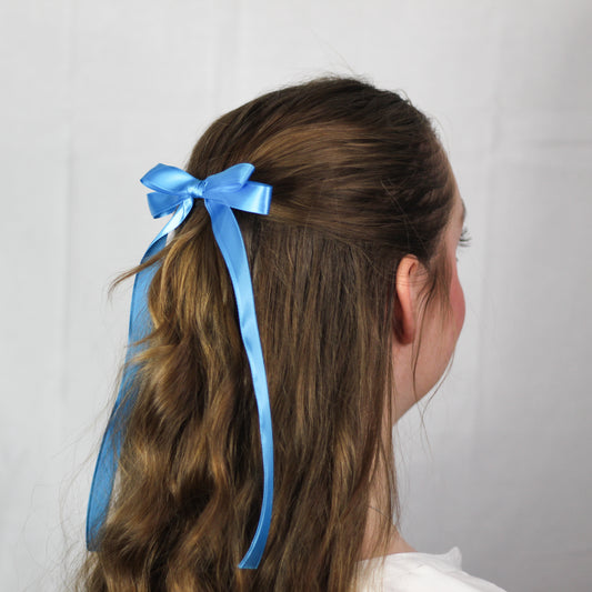 Bright Blue Double Ribbon Hair Bow