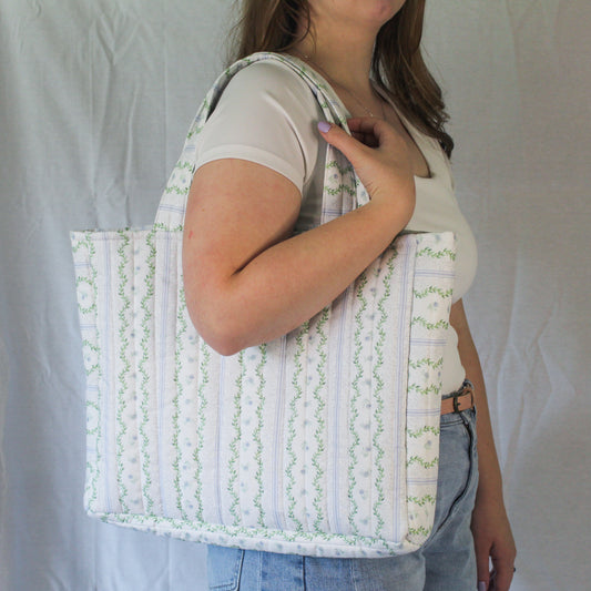 Everyday Tote Bag- Vine Blue Floral
