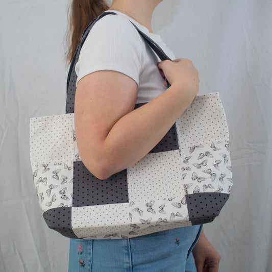 Quilted Market Tote Bag- Butterfly