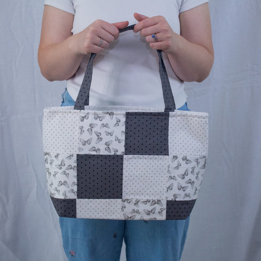 Quilted Market Tote Bag- Butterfly